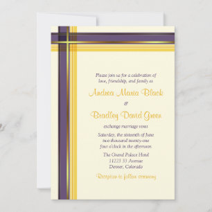 Purple Golden Yellow Plaid Wedding Invitation