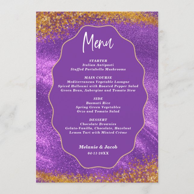 Purple Goldl Wedding Menu (Front)