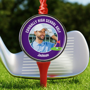 Purple Golfer Photo Custom Golf Team Christmas Metal Tree Decoration