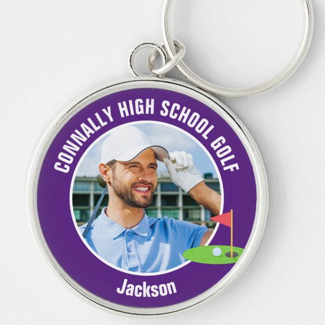 Purple Golfer Photo High School Golf Team Key Ring (Front)