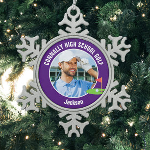 Purple Golfer Photo High School Golf Team Snowflake Pewter Christmas Ornament