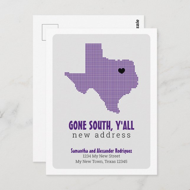 Purple Gone South, Y'all Moving Postcard (Front/Back)