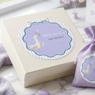 Purple Goose First Birthday Personalised Kids Part Classic Round Sticker