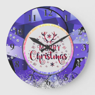 Purple Gorgeous Emerald Merry Christmas Large Clock