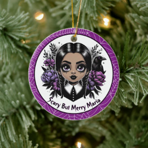 Purple Goth Girl Dark Floral Creepmas Christmas Ceramic Tree Decoration