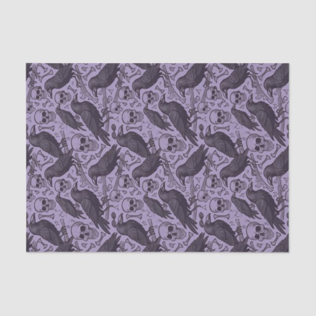 Purple Goth Skull & Raven, Midnight Macabre Tissue Paper (Front)