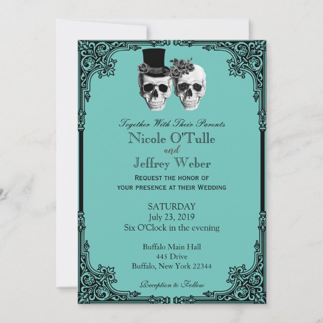 Purple Goth Sugar Skull Wedding Invitation (Front)