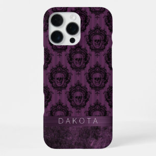 Purple Gothic Chic   Eggplant and Black Skulls iPhone 16 Pro Max Case