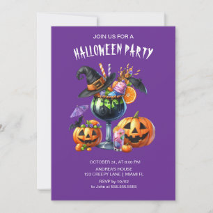 Purple Gothic Cocktails Halloween  Invitation
