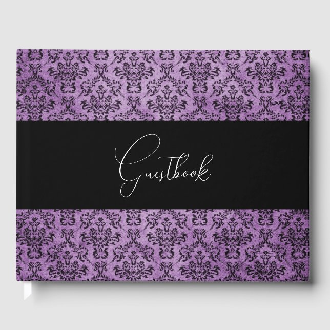 Purple Gothic Damask Wedding Guest Book (Front)
