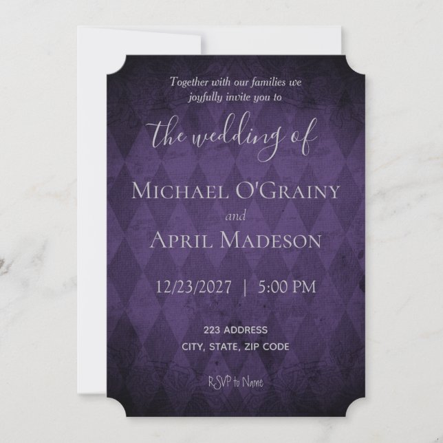 Purple Gothic Dark Wedding Invitation (Front)