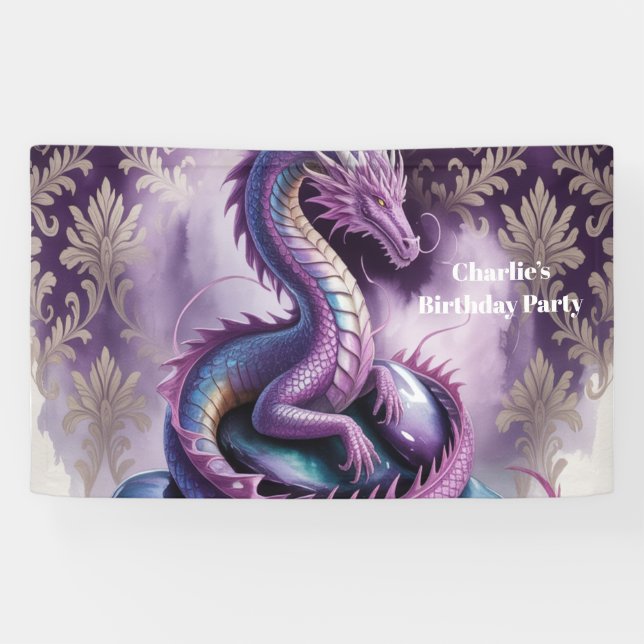 Purple Gothic Dragon Birthday Party  Banner (Horizontal)