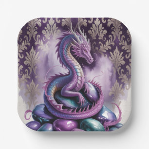 Purple Gothic Dragon Birthday Party Paper Plate