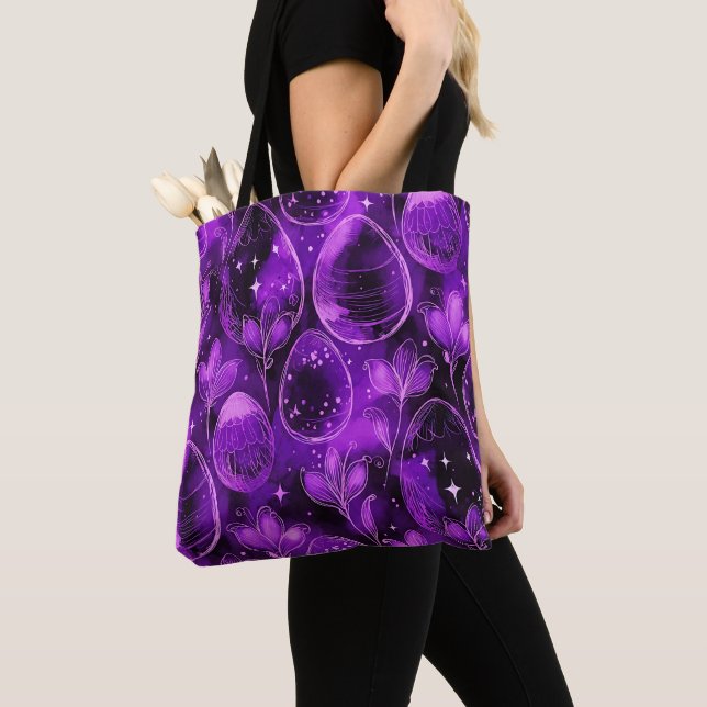 Purple Gothic Easter Pattern Tote Bag (Close Up)
