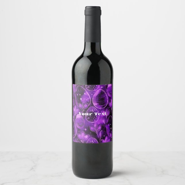 Purple Gothic Easter Pattern Wine Label (Front)