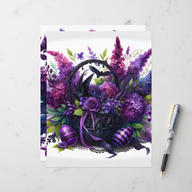 Purple Gothic Easter Scrapbook Paper (Front/Back In Situ)