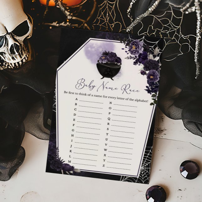 Purple Gothic Floral Baby Name Race Game (Floral Gothic Invitation Baby Name Race Game)