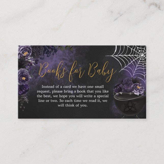 Purple Gothic Floral Baby Shower Books for Baby Enclosure Card (Front)