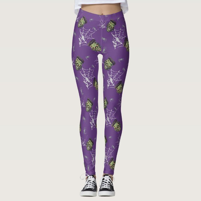 💜 Purple Gothic Frankenstein Leggings 🕸️🦇 (Front)