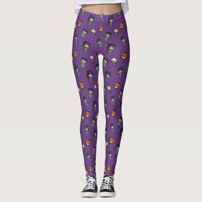💜 Purple Gothic Frankenstein Leggings 🕸️🦇 (Front)