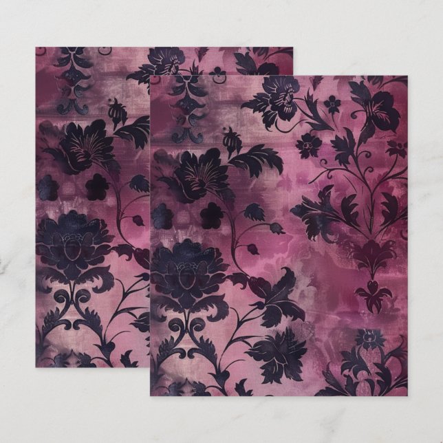 Purple Gothic Grunge Floral Scrapbook Paper  (Front/Back)