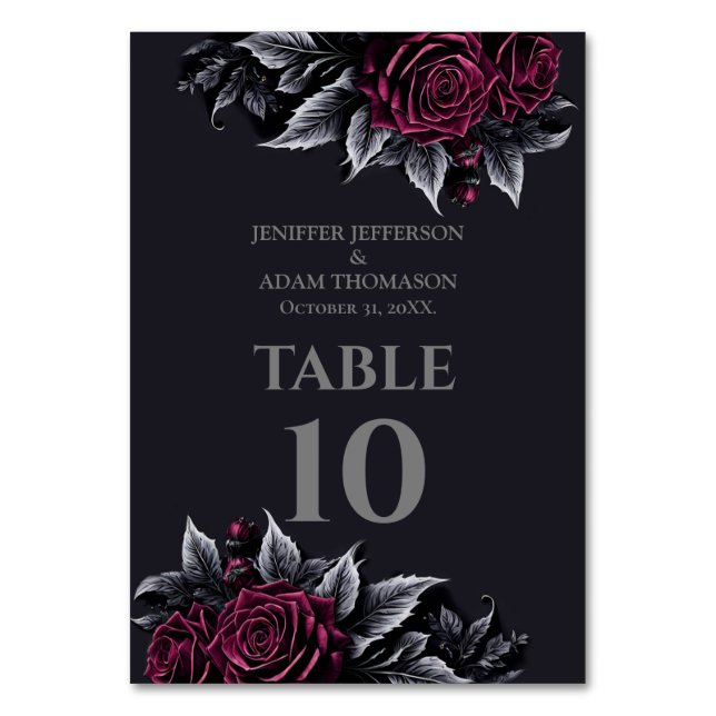 Purple Gothic Halloween Alternative Wedding Table Number (Front)