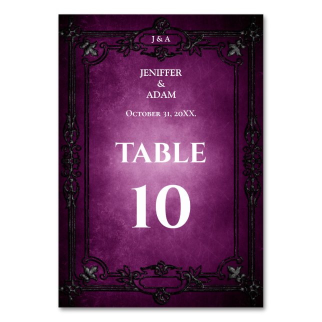 Purple Gothic Halloween Alternative Wedding Table Number (Front)