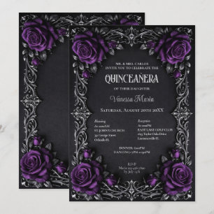 Purple Gothic Halloween Floral Quinceanera Invitat Invitation