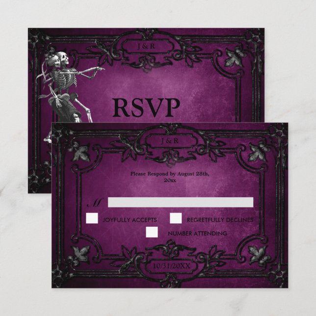 Purple Gothic Halloween Wedding RSVP Card (Front/Back)