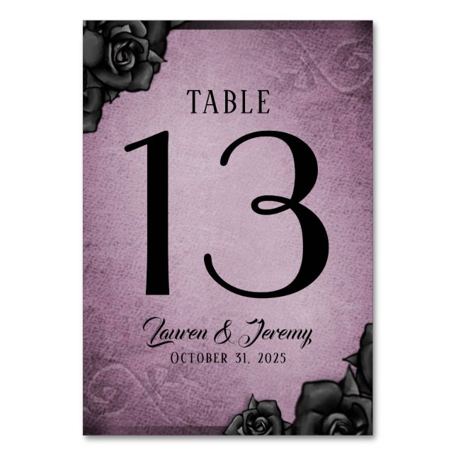 Purple Gothic Halloween Wedding Table Cards (Back)