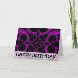 Purple Gothic Heart Fractal Birthday Card