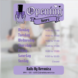 Purple Gothic Nail Salon Opening Hours Sign