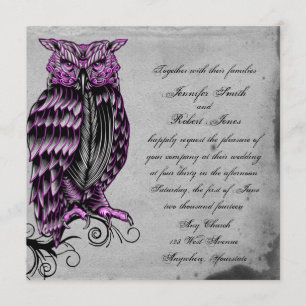 Purple Gothic Owl Posh Wedding Invitation