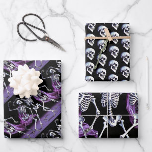 Purple Gothic Skeletons & Skulls Wrapping Paper Sheet