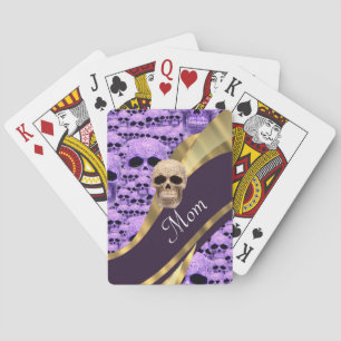 Purple Gothic skull and mum text Playing Cards