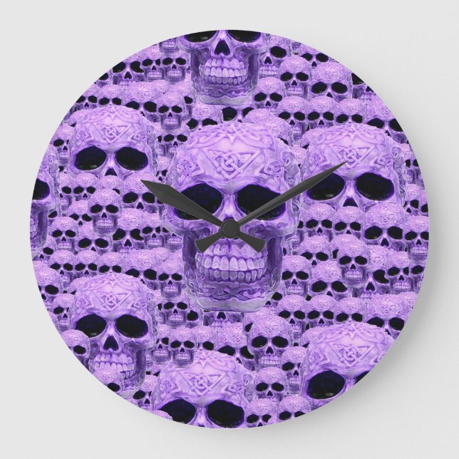 Purple Gothic skull Large Clock (Front)