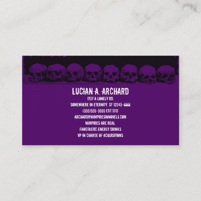 Purple Gothic Skulls Business Card (Front)