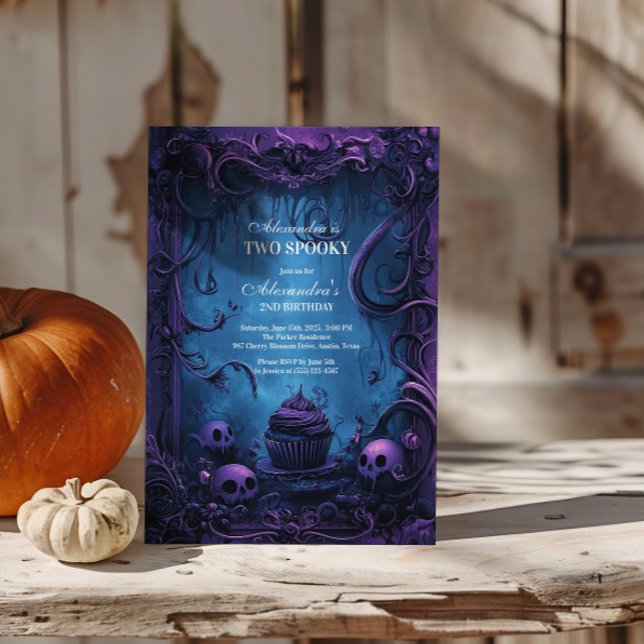 Purple Gothic Spooky 2nd Birthday Halloween Invitation (Creator Uploaded)