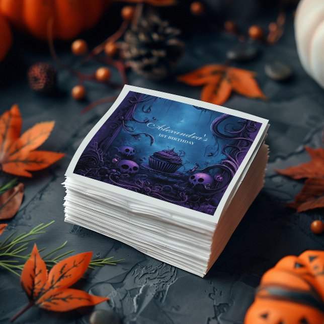 Purple Gothic Spooky ONE Birthday Napkin (Creator Uploaded)