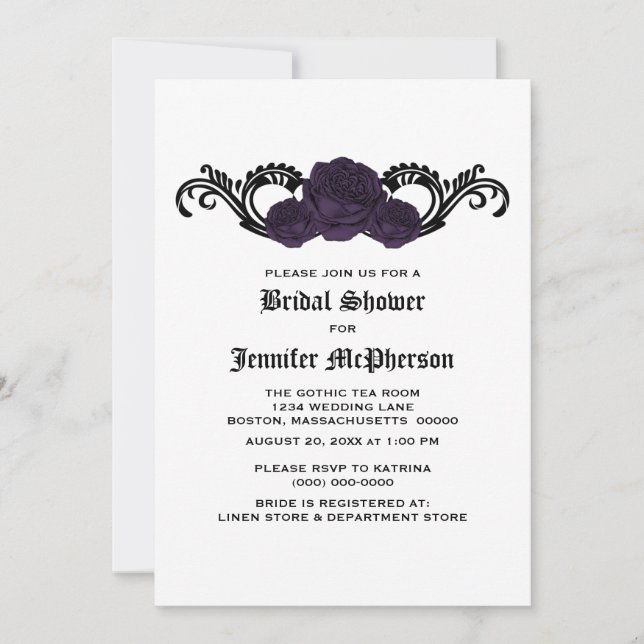 Purple Gothic Swirl Roses Bridal Shower Invite (Front)