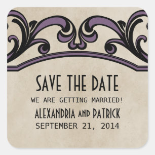 Purple Gothic Swirls Save the Date Stickers