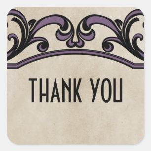 Purple Gothic Swirls Thank You Stickers