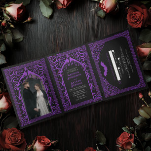Purple Gothic Vampire Cathedral Wedding Invitation