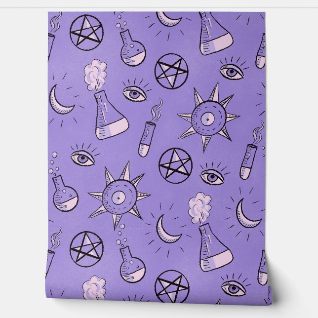 Purple Gothic Witchcraft Magical Symbols Wallpaper (Unrolling)
