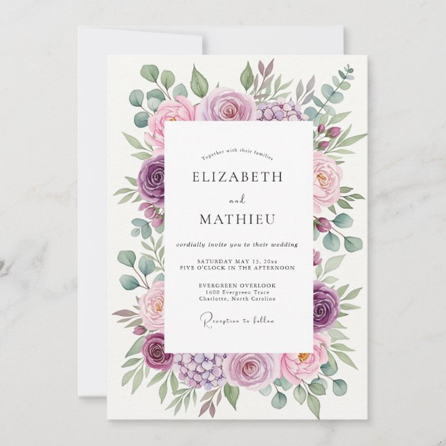 Purple Graceful Botanical Wedding Invitation (Front)