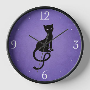 Purple Gracious Evil Black Cat Clock