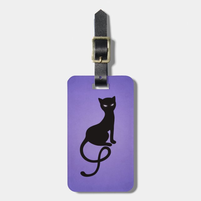 Purple Gracious Evil Black Cat Personalised Luggage Tag (Front Vertical)