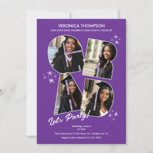Purple GRAD Photo Collage Graduation Party Invitation
