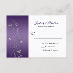 Purple Gradient and Silver Butterflies Swirls RSVP Invitation