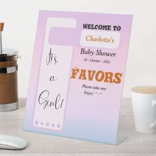 Purple Gradient Cute Eyeball Baby Shower Favors Pedestal Sign